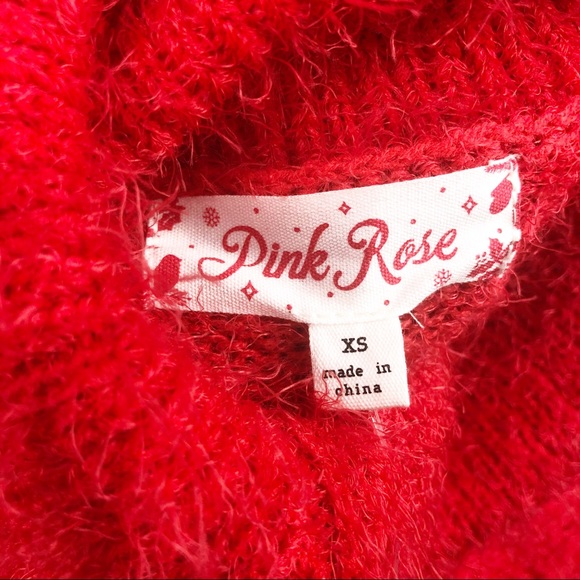 NWT woman’s Pink Rose red fuzzy cowl neck sweater - Picture 6 of 7